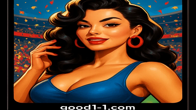 একজন স্টাইলিশ নারী ক্রীড়া-ভক্ত ট্যাটুসহ ভিড়ভরা স্টেডিয়ামে উল্লাস করছেন, তার ছবি একটি স্মার্টফোনে ফ্রেম করা, good11 অ্যাপের মাধ্যমে অ্যাকশনের ঠিক মাঝখানে থাকার খেলার সাথে সম্পৃক্ত হওয়ার গভীর অনুভূতি বোঝায়।